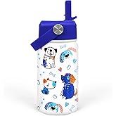 SANDJEST Dog Water Bottle - Kids Water Bottle with Straw Lid - 12 Oz Insulated Stainless Steel Water Bottles for Kid Boys - Travel Cup for School Sports
