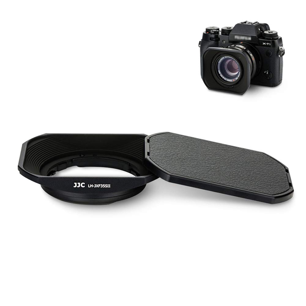 JJC メタル 正方形 レンズフード + フードキャップ 富士フィルム Fujifilm Fujinon XC 35mm F2 & XF 23mm / 35mm F2 R WR レンズ 用 X-T4 X-T200 X-A7 X-Pro3 X-Pro2 X-T3 X-T2 X-T1 X-T30 X-T20 X-T10 に対応 LH-XF35-2 互換 黒い商品画像