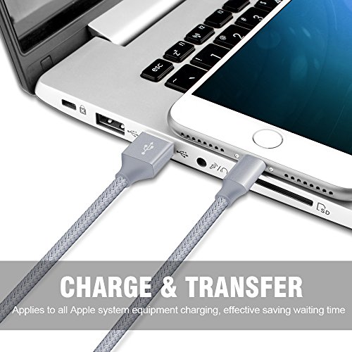 Phone Cable 4Pack 3FT 2x6FT 10FT to USB Syncing Data and Nylon Braided Cord Charger Charging Cable Compatible Phone XS MAX, XR, X, 8, 7, 7 Plus, 6, 6s, 6 Plus, 5, 5c, 5s, SE -Gray