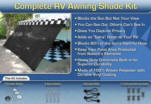 RV Awning Shade Kit Black Motorhome Awning Screen Trailer Kit 7x16