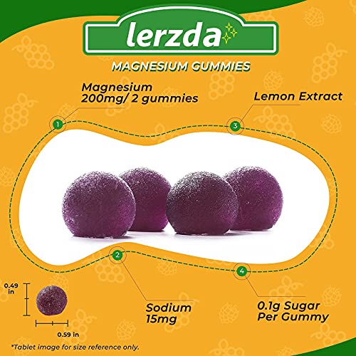 Lerzda Magnesium Gummies, 200 Mg Magnesium Supplement, Gluten-Free chewable Magnesium, Non-GMO, Natural Calming, Sleep Aid, Mood & Energy Booster, 60 Magnesium Gummies for Adults (Men & Women),Kids