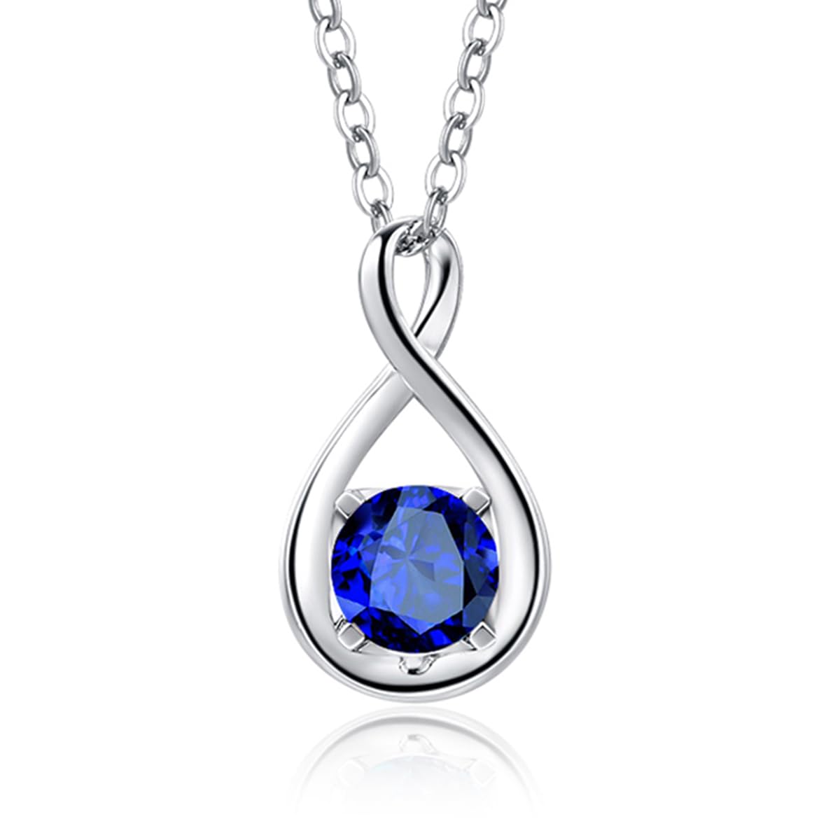 FANCIME 14K Solid White Gold Sapphire Necklace September Birthstone Necklace, Gemstone Infinity Pendant with 925 Sterling Silver Chain, Christmas Anniversary Birthday Fine Jewellery Gift for Women Her