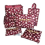 Itraveller 7 set travel Clothes Organizers- 3 Packing Cubes + 3 Luggage Organizers Pouches+ 1 Shoes Bag (Wine Red Flower)