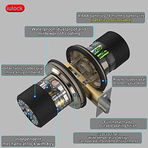 iulock Smart Door Knob with Keypad and Key,Keyless Entry Door Lock with