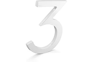 Montague Metal Products MHN-06-F-WE1-3 Solid Brushed Aluminum Modern Floating Address House Numbers, 6", Powder Coated White