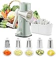 Rotary Cheese Graters Vegetable Slicer-VEKAYA 5 in 1 Manual Round Mandoline Slicer, Julienne Shredder and Potato slicer with Stong Suction Base for Nuts Grinder,Cheese,Onion