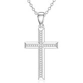 LWXIE Diamond Cross Pendant Necklace for Women 925 Sterling Silver Lab Grown Diamond Jewelry Gifts 0.17 cttw D Color VVS Clarity