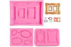 3 Pieces Pink Picture Frames Silicone Mold for Cake Decorating Sugar Gum Paste Chocolate Cookies Resin Polymer Clay