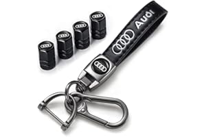 INTERTEST Combo of Car Tire Valve Caps+Car Key Chain for Audi A1 A3 RS3 A4 A5 A6 A7 RS7 A8 Q3 Q5 Q7 R8 S Series, 4pcs Car Tire Dust Caps&Car Keychain Keyring Set, Car Key Chain Replacement