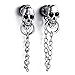 MENDINO Mens Women Stainless Steel Skull Chain Stud Earrings Drop Dangle Silver 2pcs