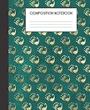 Composition Notebook: Turquoise And Faux Gold Peacock Bird Pattern College Ruled Notebook Lined School Journal