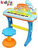 Kiddie Play Electronic 37-Key Toy Piano Keyboard for Kids with Real Working Microphone, Colorful Lights and Stool
