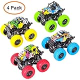 M SANMERSEN Monster Truck Toys for Ages 2-4, Friction Cars for Toddlers 1-3 Push and Go 360° Rotating Stunt Car for 2+ Year Old Boys Girls Gifts (4 Pack - Blue/Green/Red/Yellow)