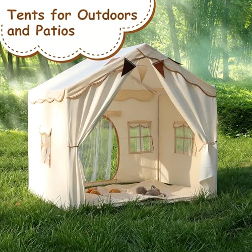 STANEW Large Dome Tent, Foldable Camping Tent Indoor Outdoor, Contain Star Light, Flag, padded mats, Outdoor Shelter 132 * 92 * 128cm -Cream