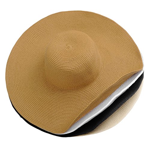 Ayliss Womens Sun Straw Hat Wide Brim UPF 50 Beach Floppy Beach Hats for Women UV Protection Summer Beach Hats (Style #1 Brown) - Thumbnail 5