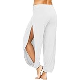 Topjini Harem Pants for Women Double High Slit Leg Flowy Yoga Pant Pilates Dance Hippie Wrap Beach Cover-Up Pants