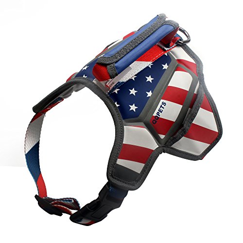 QQPETS Dog Harness American Flag Theme No Pull Adjustable Breathable Massage Reflective Pet Vest, Easy Control for Large Breed Dogs Outdoor Walking (Large, America)