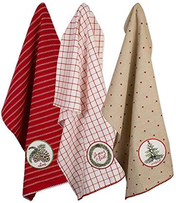 DII Holiday Kitchen Towels Embroidered Dish Towel Set, 18x28, Noel, 3 Piece