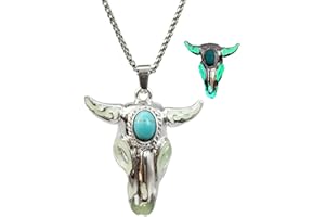 HEWILL Western Necklace for Cowgirl Cowboy Bohemian Turquoise Bull Ox Head Skull Necklace for Women Men Glow in the Dark Jewelry
