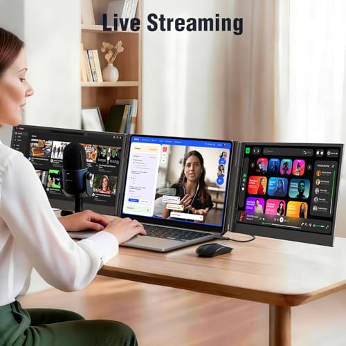 APILDELLA Extensor de pantalla triple para portátil de 15,6'', monitor dual portátil FHD 1080P para portátil USB C HDMI, extensor de monitor Plug-Play para triple pantalla para Mac/Windows, compatible
