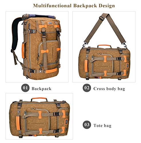 Canvas Backpack WITZMAN Vintage Travel Backpack Hiking Luggage Rucksack Laptop Bags A519 (21 inch tan) - Thumbnail 4