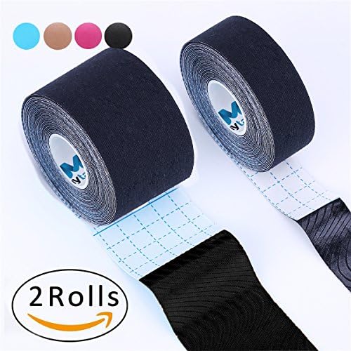 Kinesiology Tape Pro,Muscle Support Adhesive,Physio Therapeutic Recovery Sports Athletic Aid,Mytape,2 Uncut Rolls(2"W x 16.4'L / 1"W x 16.4'L, Black/Black)
