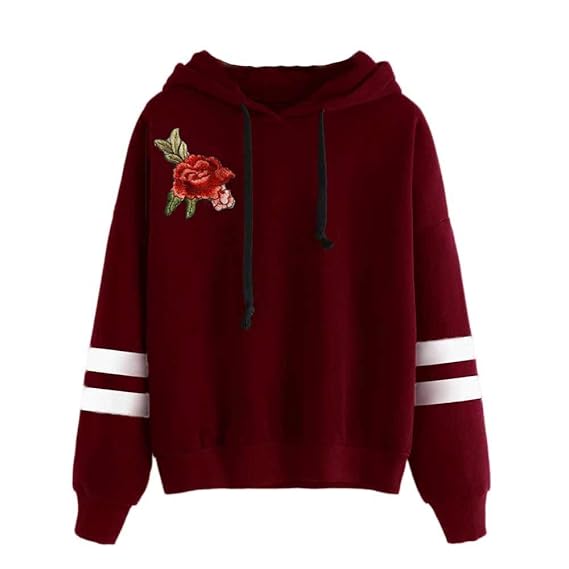 VECDY Damen Pullover,Räumungsverkauf- Herbst Damen Stickerei Applique Langarm Hoodie Sweatshirt Pullover mit Kapuze Pullover 