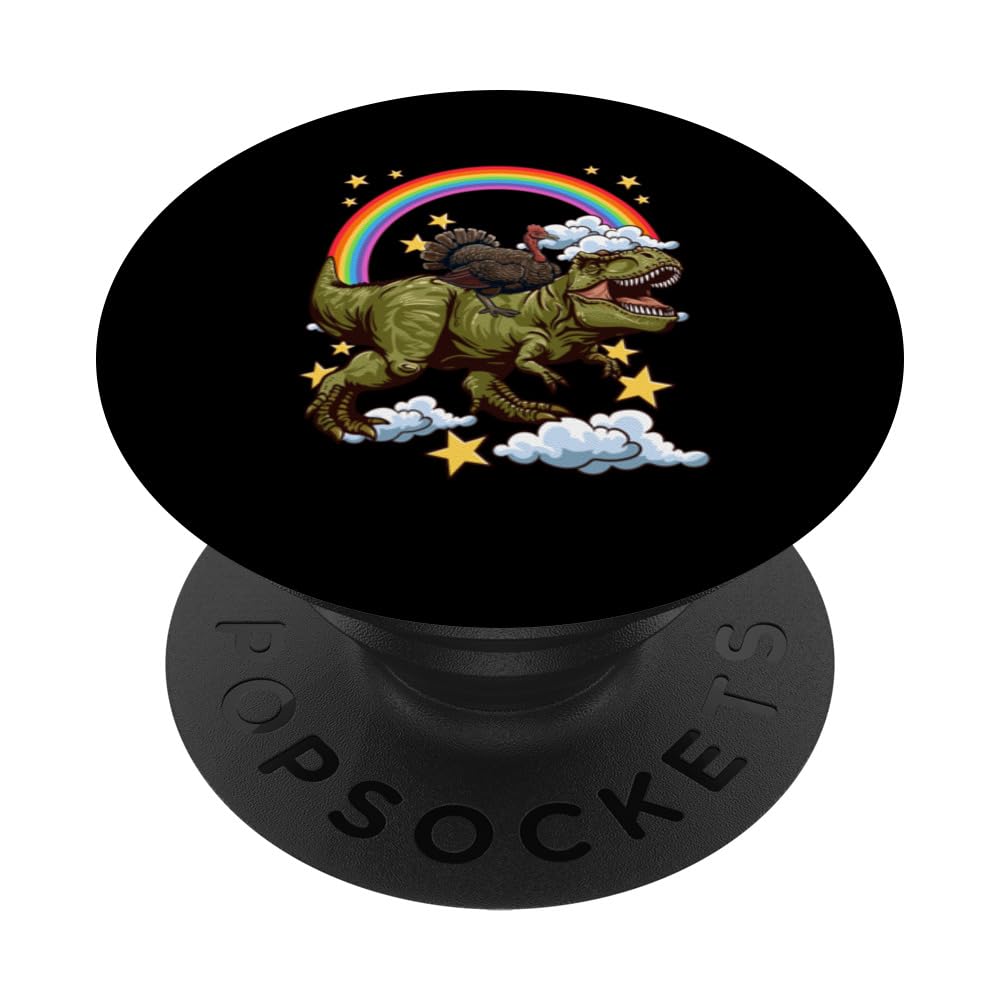 Turkey Rides a Dinosaur Dino PopSockets Swappable PopGrip