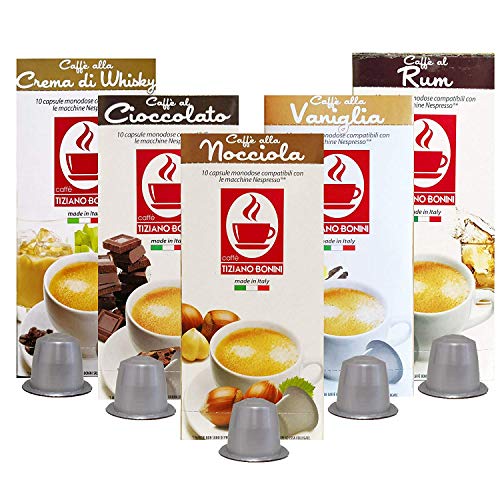 Caffe Bonini Nespresso Compatible Gourmet Espresso Capsules, for Original Line Nespresso Machine,50 Count (Flavored Coffee Variety Pack)