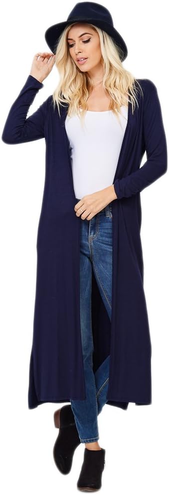 Annabelle Women's Lightweight Solid Knit Side Slit Open Front Long Pocket Cardigans S-3XL