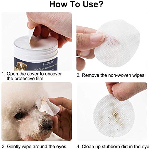 SCOBUTY Augen-Reinigungspads, Haustier-Augen-Tücher, Milde Augen-Reinigung ohne zu Reizen, Entfernt sanft Tränenstein und Speichel-Reste, 200 Stück