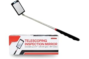 Houseables Inspection Mirror, Telescoping Mirror, Mechanic, Extendable, On A Stick, Retractable, Telescope, Telescopic, Welding, with Light, Automotive, Small, Machine Tool, Extended, Angled, Lighted