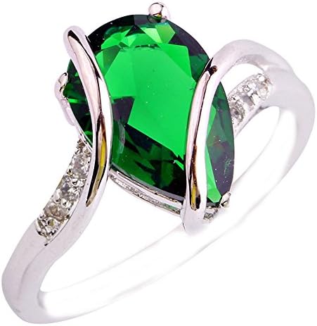 Empsoul Women 925 Sterling Silver Pear Cut Emerald Quartz May Birthstone Engagement Proposal Filled Ring