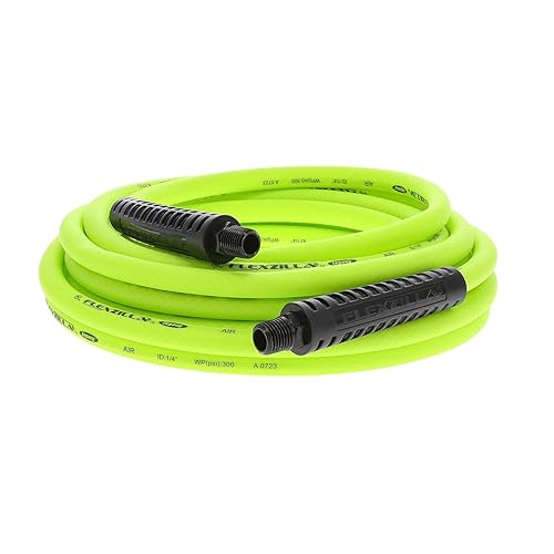 Flexzilla Air Hose, 1/4 in. x 25 ft., 1/4 in. MNPT Fittings, Heavy Duty, Lightweight, Hybrid, ZillaGreen - HFZ1425YW2