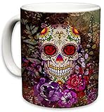 Sweet Gisele | Sugar Skull Ceramic Mug | Floral Print Coffee Cup | Day of the Dead Design | Beautiful Vivid Colors | Great Novelty Gift | Multicolor Mugs | 11 Fl. Oz (Multicolored)