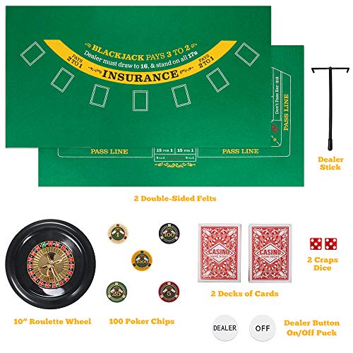 BBG Deluxe Mini Casino Complete Game Night Set - Includes Blackjack, Craps, Roulette and Holdem Poker!