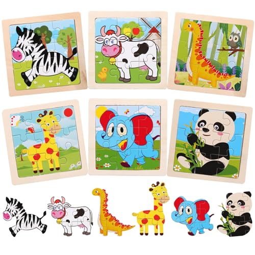 Wooden Puzzles for Toddlers 2-5 Years Old(Set of 6), Preschool Educational and Learning Animal Jigsaw Puzzle Toy Gift Set for Boys and Girls