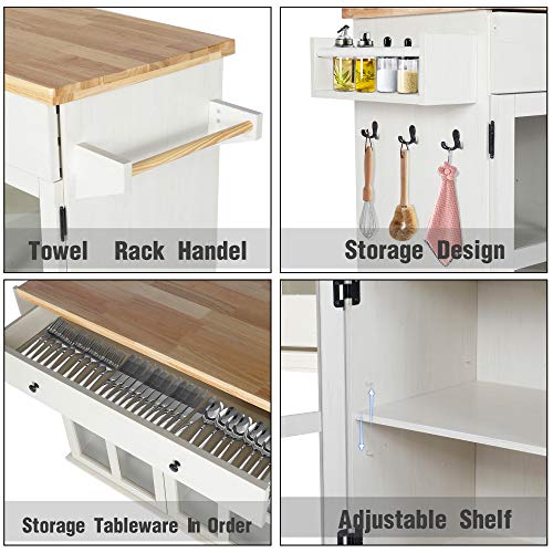 LAZZO Kitchen Island on Wheels Rolling, Home Kitchen Cart with Pine