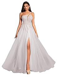 One Shoulder Prom Dresses with Split Tulle