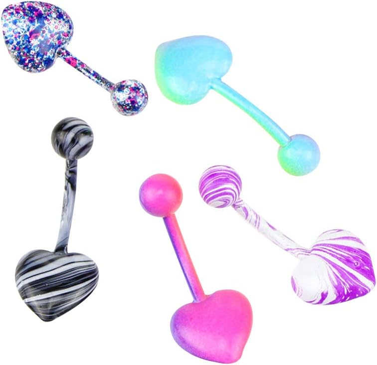 5/10Pcs Multicolor Heart Coating Belly Bar Button Navel Ring Body Piercing Jewelry Barbells for Women Multicolor 5pcs L