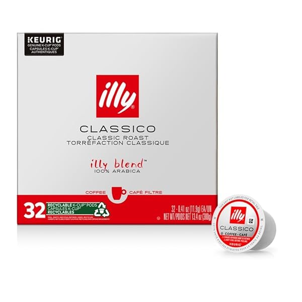ILLY COFFEE K CUP, PODS FOR KEURIG MACHINES, CLASSICO MEDIUM ROAST, 100% ARABICA, PREMIUM ITALIAN COFFEE, 32 COUNT, 1 PACK