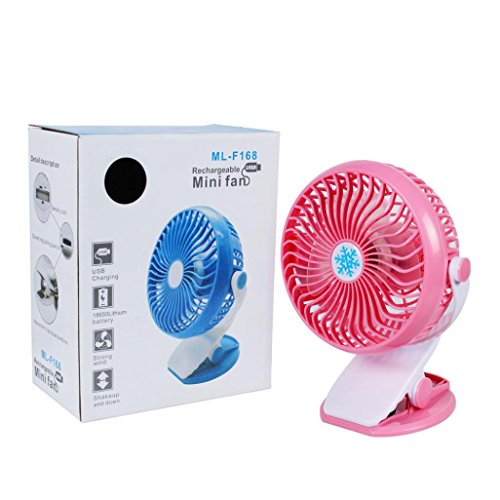 Ikevan 360° Portable Fan,Portable Mini Table Fan USB Power Clip On Desk Cooling For Baby Stroller and Car,4 Colors (Pink)