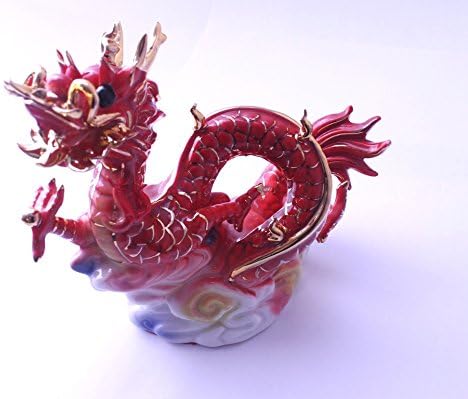 Feng Shui Dragon- Hand Crafted and Decorated Chinese Porcelain,figurine 2116011 (Red)