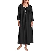 Latuza Women's Long Flannel Nightgown 3/4 Sleeve Cotton Nightgown with Pockets