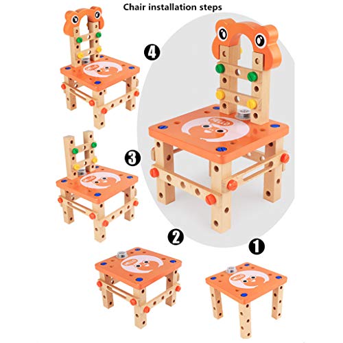 DIY Assembly Toy, Luban Chair Disassembly Assembly Of Nuts Three-dimensional Toy, Double Game, Interaction Puzzle Games for Kids 5 and Up (♥ Orange)