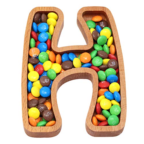 Wooden Letter H Candy Dish, Monogram Nut Bowl, Snack, Cookie, Cracker Serving Plate, Decorative Display, Home Accessory, Unique Gift Idea, for Date, Baby Shower, Birthday Party, Small Size