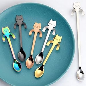 Leuke kat, koffie lepel, theelepel, roestvrij staal, 5 stuks (veelkleurig)