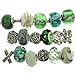 RUBYCA Murano Lampwork Charm Glass Beads Tibetan Crystal European Bracelet Mix Assortment Green 15Pcs