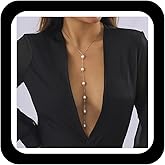 Zeshimb Long Pearl Necklace for Women Faux Pearl Drop Y Necklace Classic Imitation Pearl Chain Lariat Necklace Sexy Tassel Pearl Y-Pendant Necklace Jewelry for Wedding Bridal