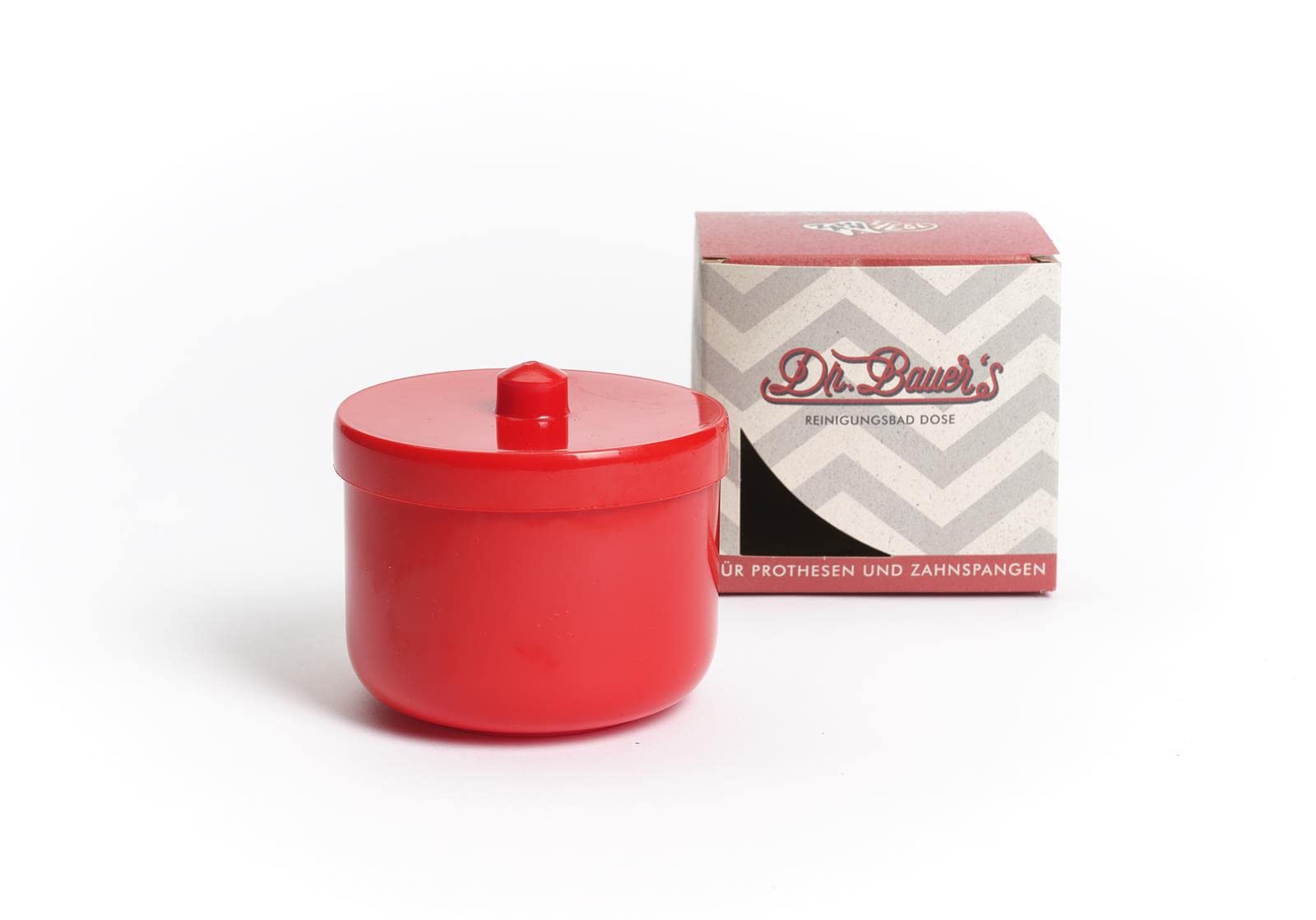 Dr. Bauer Cleaning Bath Tin with Rinse Insert Prosthesis Box Bit Box with Insert Braces Box Red